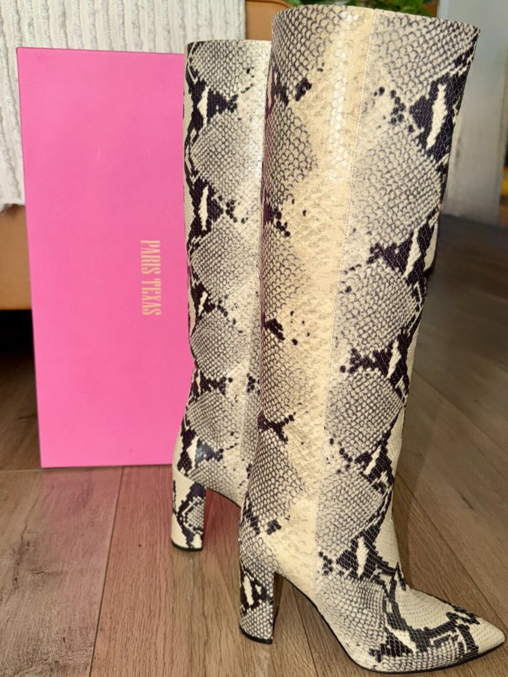 Paris Texas Printed Phyton Leather ANJA BOOT in color Natural